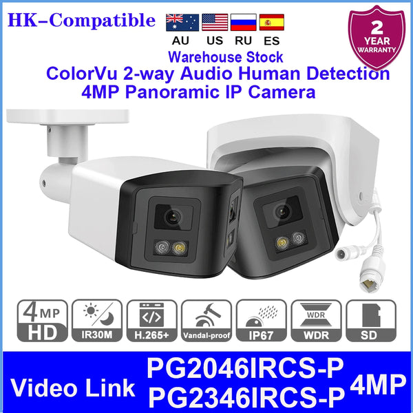 Hikvision Compatible 4MP Dual-Lens Security Camera 180° Ultra Wide Panoramic IR&ColorVu 2-way Audio Surveillance Camera