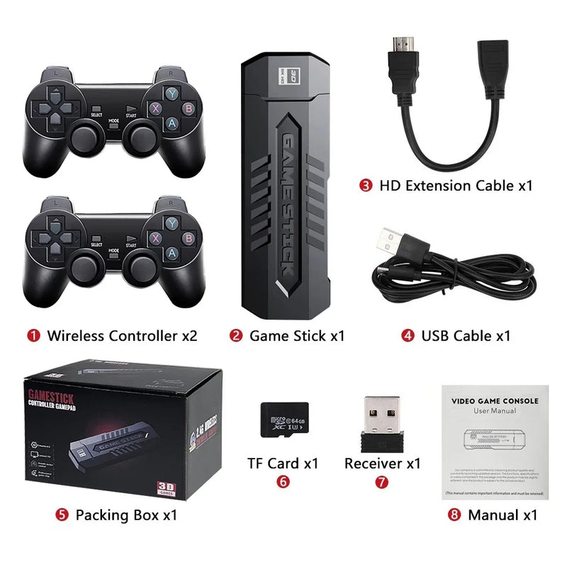 GD20 Game Stick 3D HD Retro Video TV Family Game Console 4K Game Stick 30000 Games for 128G With Wireless Controller PS1