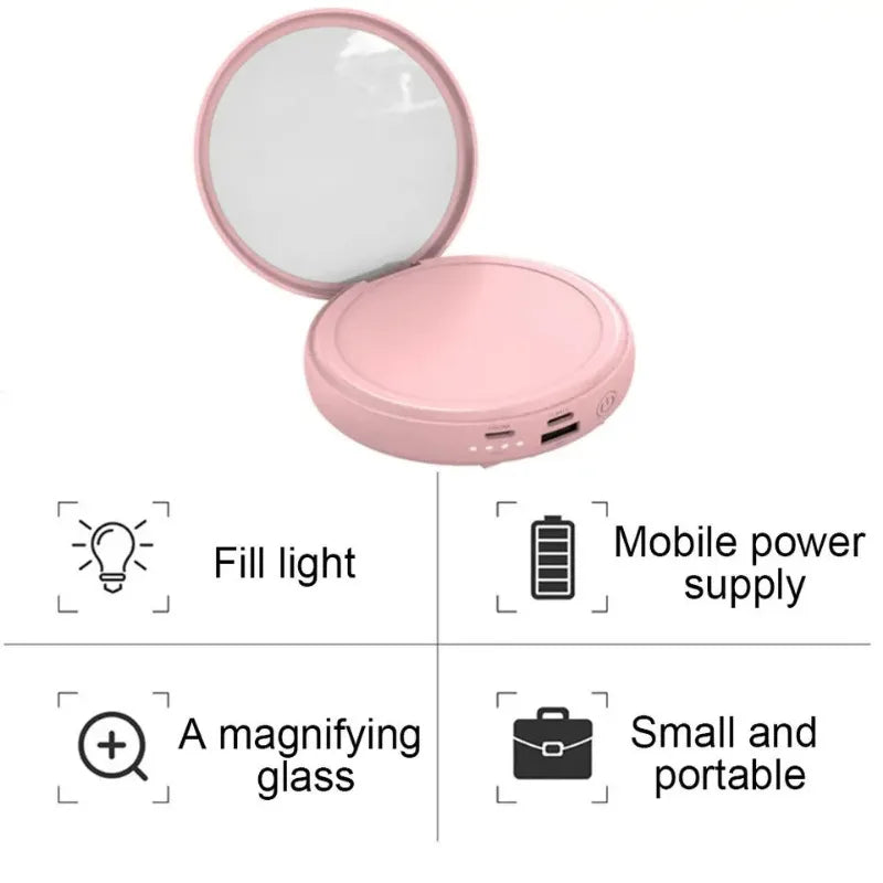 2in1 Round Makeup Mirror Power Bank with 3 Built-in Data Cables 20000mAh Power Banks Mini Portable Mobile Power Supply Universal