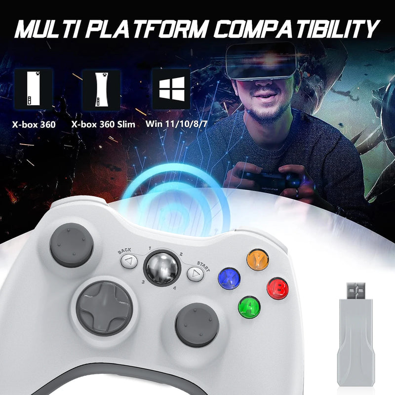 2.4G Wireless Controller For Xbox 360 Game Controller with Dual-Vibration Turbo Compatible with Xbox 360/360 Slim and PC Window