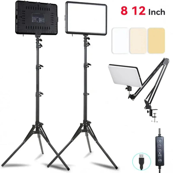 LED Video Light Dimmable Photography Continuous Lighting Adjustable Tripod Stand Portable Fill Light for Photo Studio Shooting