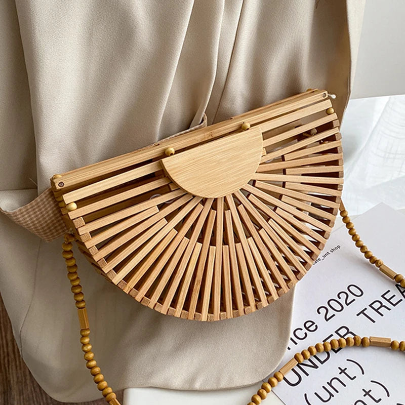 2023 summer Luxury handbag for women shoulder bag semicircle bamboo woven beach bag Mobile Phone Wallet