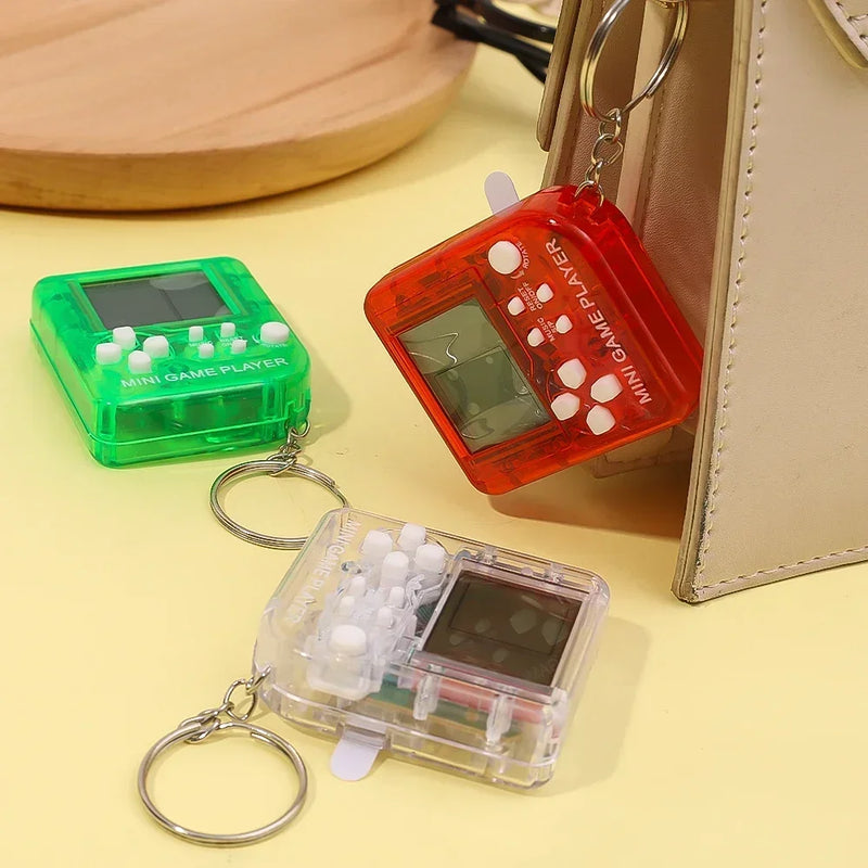 Mini Classic Game Machine with Keychain Handheld Game Players 26 Classic Game Modes Support Music Mini Building Block Games