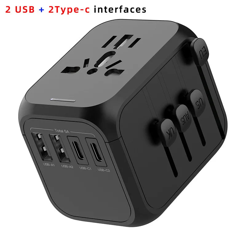 With 3 USB and Type C power adapters for fast charging EU/UK/US/Australia travel plugs, international travel adapters USB 5V 3A