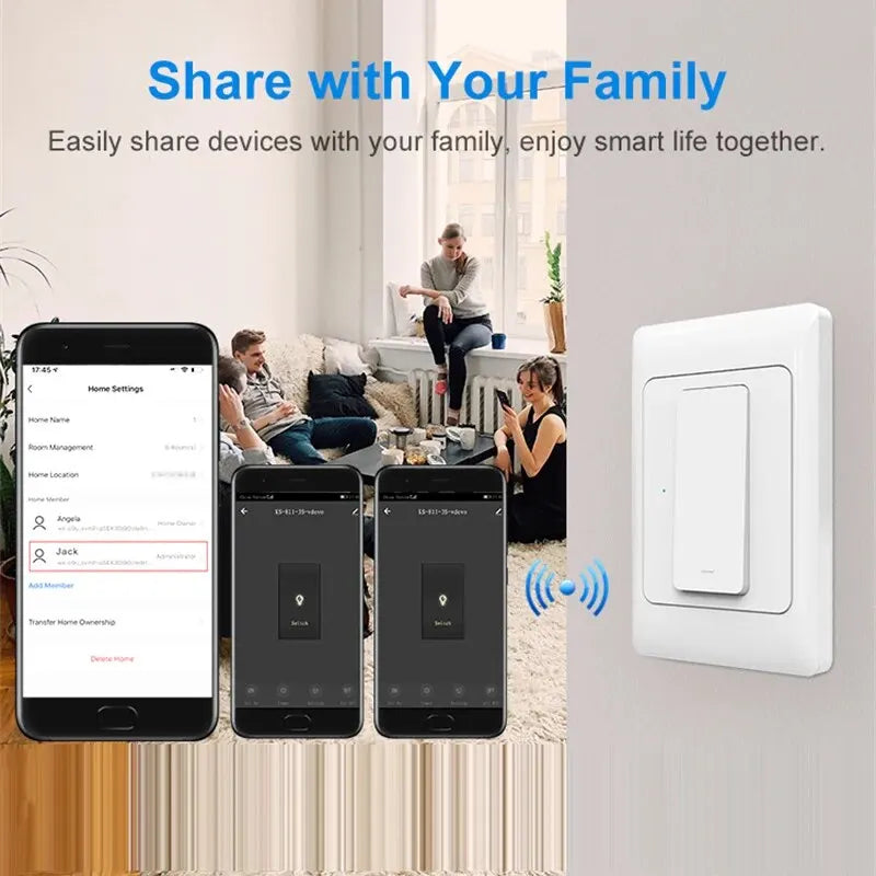 Milfra Tuya Smart WiFi Light Switch No Neutral Wire Required AU KR Brazil Wall Button Switches 1/2/3Gang AC100V-250V 50/60Hz