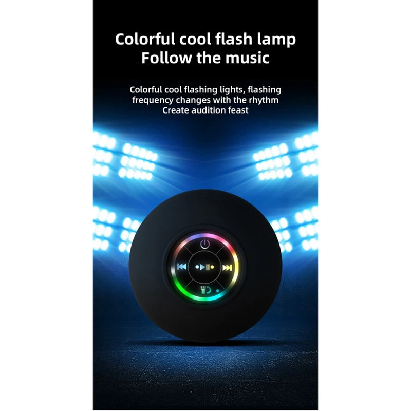 Mini Bluetooth Speaker Waterproof Bathroom Audio Wireless Shower Speakers RGB Light Bluetooth Suction Cup Speaker, Black