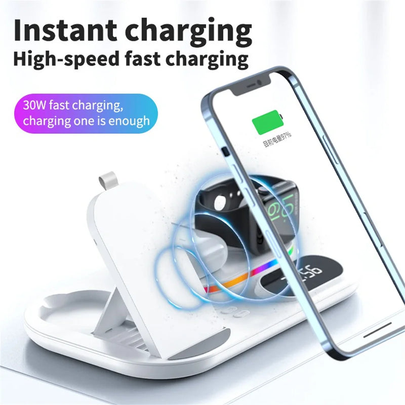 4 in 1 Foldable Wireless Charger Stand For iPhone 15 14 13 Samsung Fast Charging Dock Station For Apple Watch SE 8 7 Airpods Pro