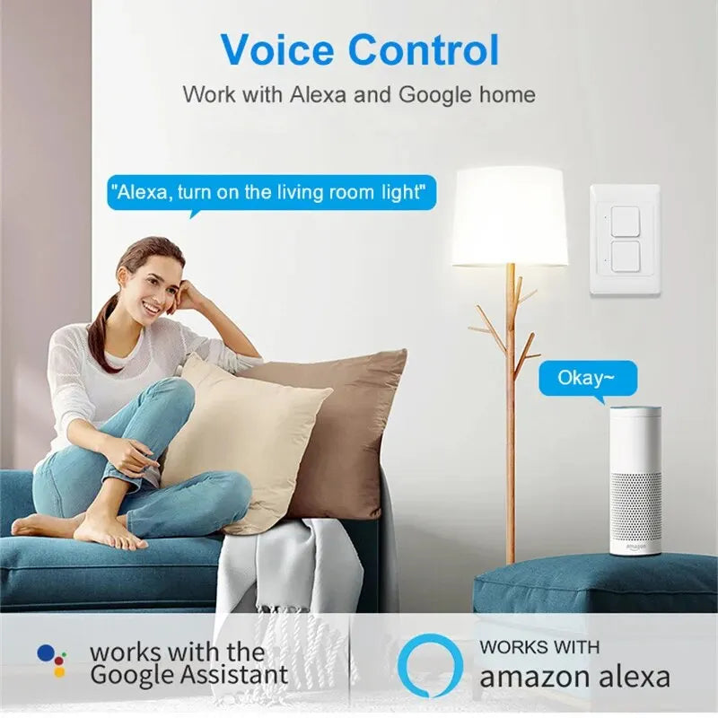 Milfra Tuya Smart WiFi Light Switch No Neutral Wire Required AU KR Brazil Wall Button Switches 1/2/3Gang AC100V-250V 50/60Hz