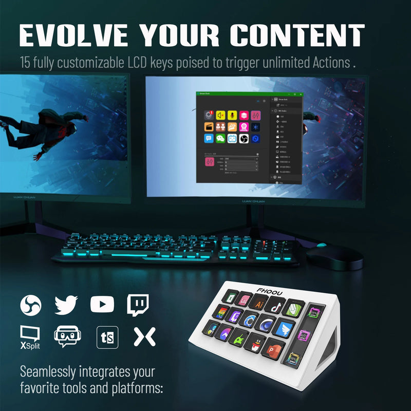 StreamDeck Mini Visual Keyboard 15Keys Stream Deck LCD Button Live Content Creation Controller Custom Button For Win/MacOS Gifts