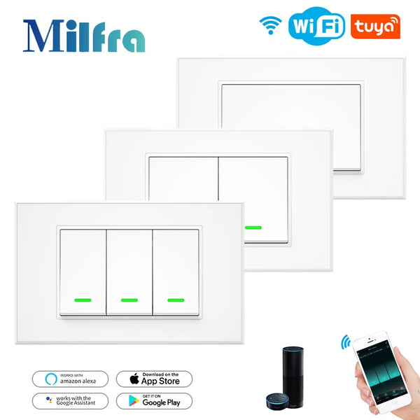 Milfra Smart Wifi Switch Neutral Wire Optional Intelligent Wall Button Light Switches AC100-240V Tuya APP Voice Control by Alexa