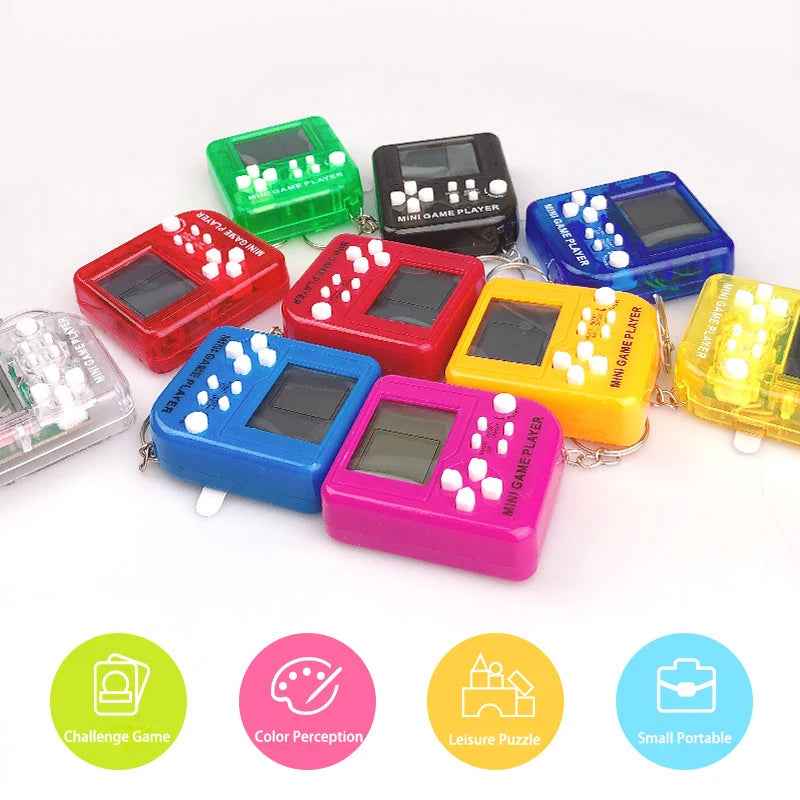 Mini Handheld Game Players Machine Pocket Game Console Built-in 23 Games Use for Key Chain Ring Holder Kids Gift