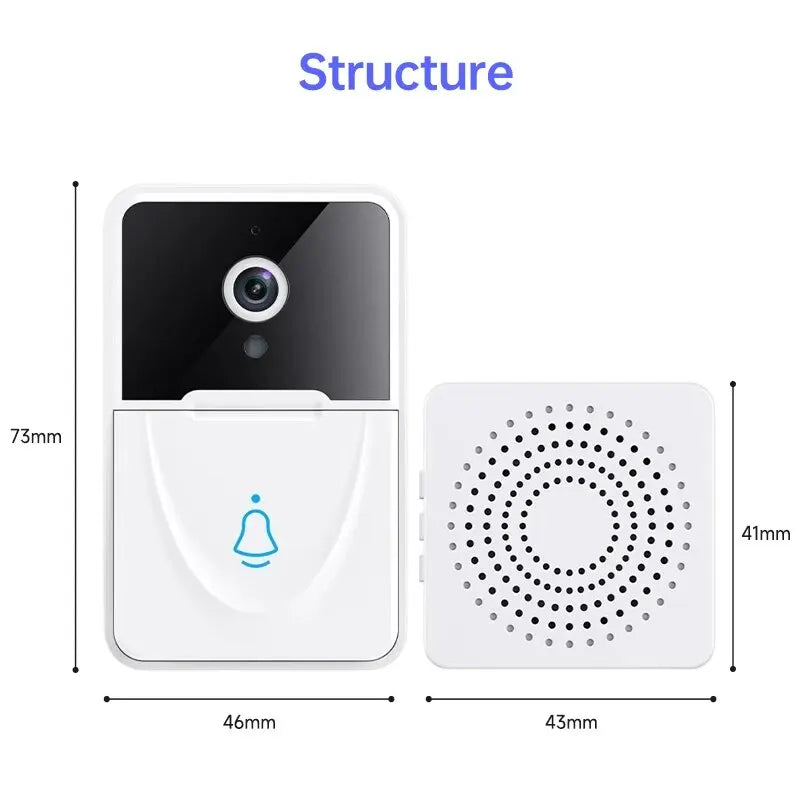 Tuya WiFi Video Doorbell Home WiFi Wireless Doorbell Rechargeable Battery Powered HD Camera PIR Motion Detection Visual Doorbell