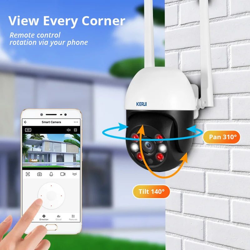 KERUI Tuya WIFI IP Camera HD 3MP 5MP Home Security Wireless Outdoor Video Surveillance Camera PTZ Rotation Motion Detect Alert