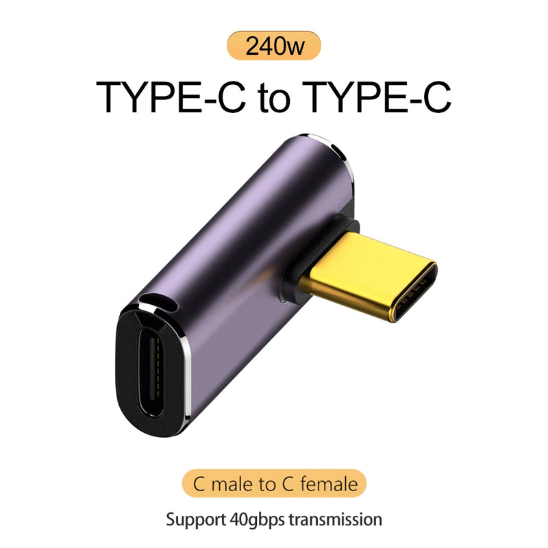 5A Type-C OTG Adapter 240W Fast Charging Data Converter USB 4.0 40Gbps Support 8K 60hz USB C 90/180 Degree Elbow Adapter