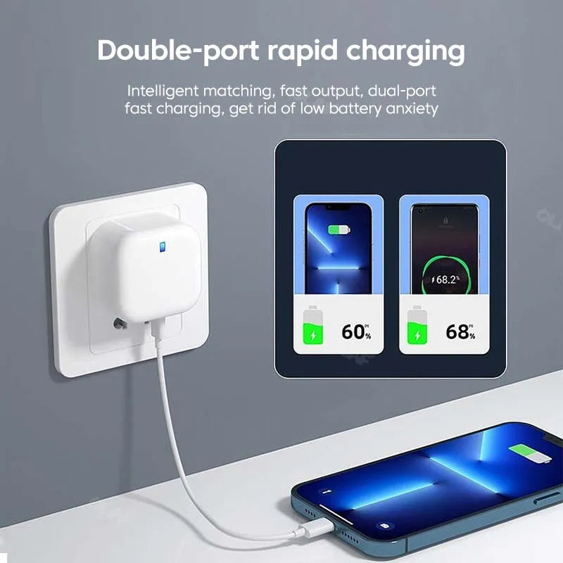 PD20W USB Charger Fast Charge QC 3.0 Wall Charger For iPhone 14 13 Samsung Xiaomi Mobile 2 Ports EU US UK Plug Adapter Travel