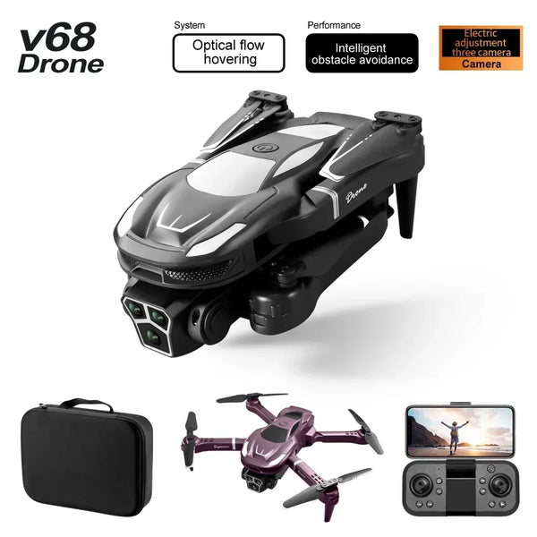 2024 New V68 Professional Drone Three-camera 8K High-definition Aviation Obstacle Avoidance Four-axis Children's Toy Helicopter