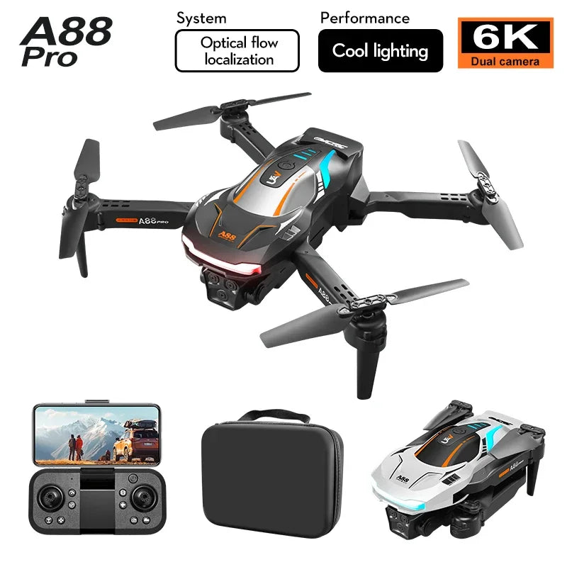 2024 New A88 Pro Drone Folding Single Camera Fixed Height/Dual Camera Optical Flow Drones 6K HD Aerial Photography Dron