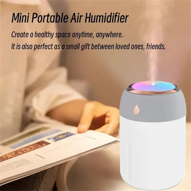 Mini USB Portable Air Humidifier, Aroma Diffuser, LED Cool Light, Mist for Room, Home, Car, Plant Purifier, 330ml ﻿