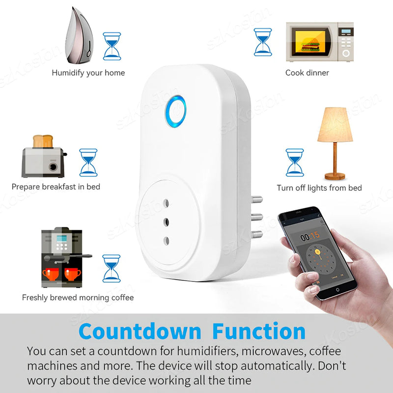 Italy Chile Tuya Smart Plug WiFi Socket 16A Power Monitor Timing Function Smart Life APP Control Works with Alexa Google Home