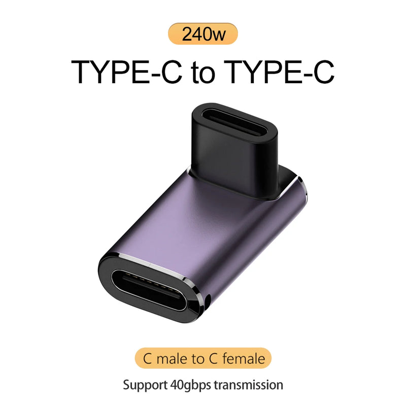 5A Type-C OTG Adapter 240W Fast Charging Data Converter USB 4.0 40Gbps Support 8K 60hz USB C 90/180 Degree Elbow Adapter