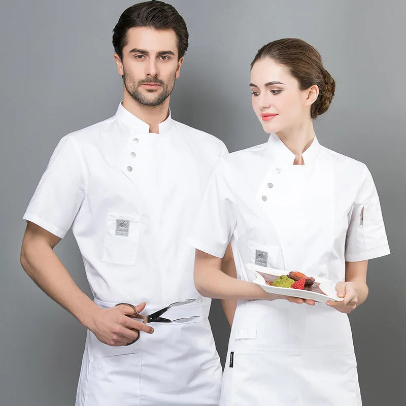 Men's Kitchen Jacket Hotel Restaurant Chef Uniform Short Sleeve Cooking Shirt Coffee Shop Baker Female Waiter Workwear