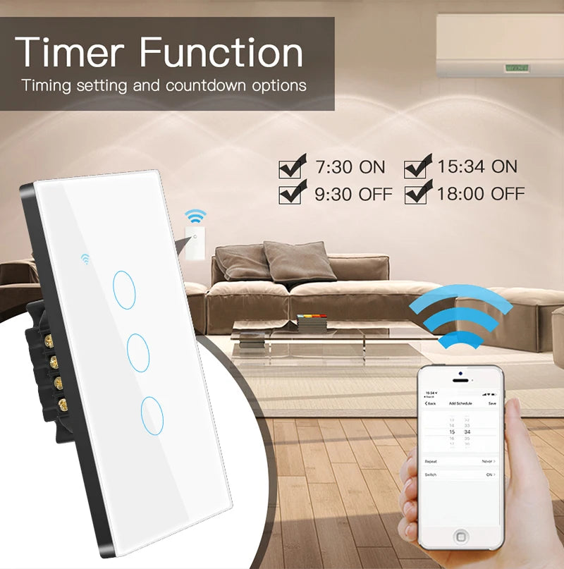 Tuya WiFi US Smart Light Switch Neutral wire/No Neutral wire Required 120 Type Wall Touch Switch Work with Alexa, Google Home