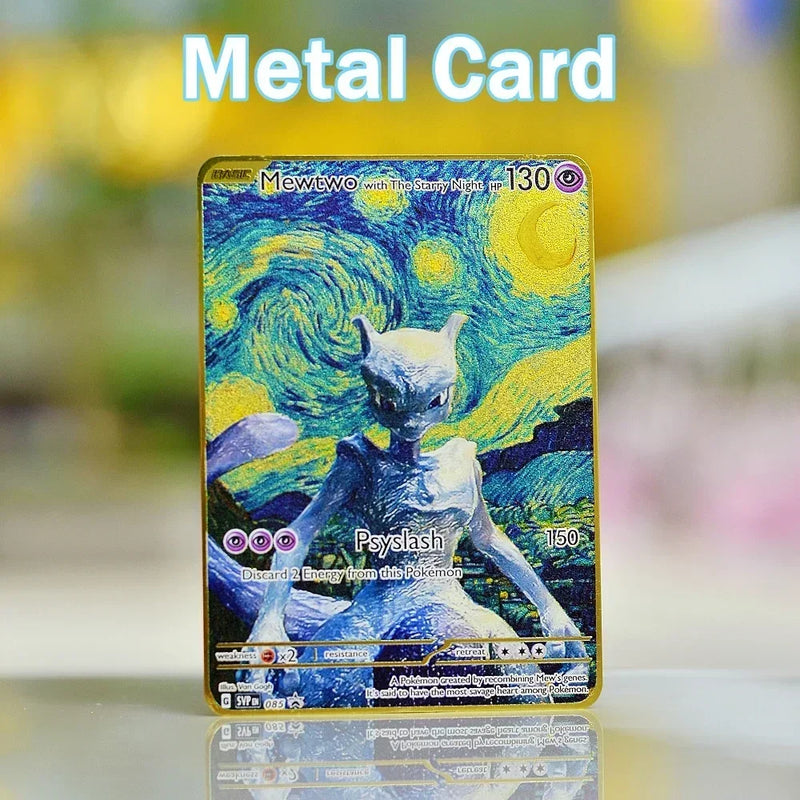 Metal Pokémon Letters Van Gogh Pokemon Cards Charizard Vmax Pikachu Gx Mewtwo Ex Gold Iron Vstar Card Anime Game Toys Kids Gifts