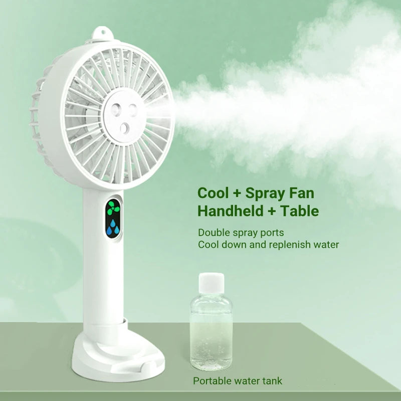 Summer Outdoor Travel Portable Mini Air Cooling Ventilador Hand Fan USB Rechargeable Electric Water Mist Spray Humidifier Fan