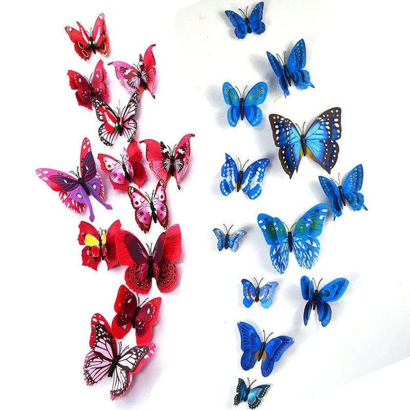 12pc Anime Butterfly PVC Wall Sticker Cute Girl Bedroom Living Room Home Decoration Simulation Double Layer 3D Butterfly Sticker