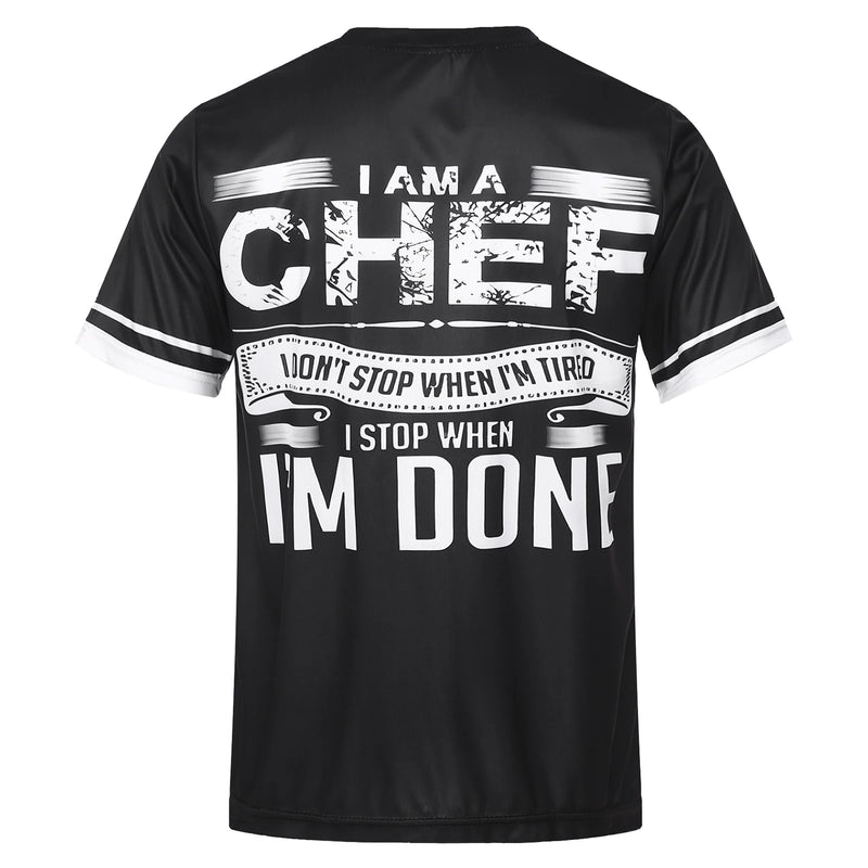 Mens Food Service Workwear Costume  Print Chef Shirt Hotel Restaurant Kitchen Tops Casual Round Neck Short Sleeve T-shirt Tops