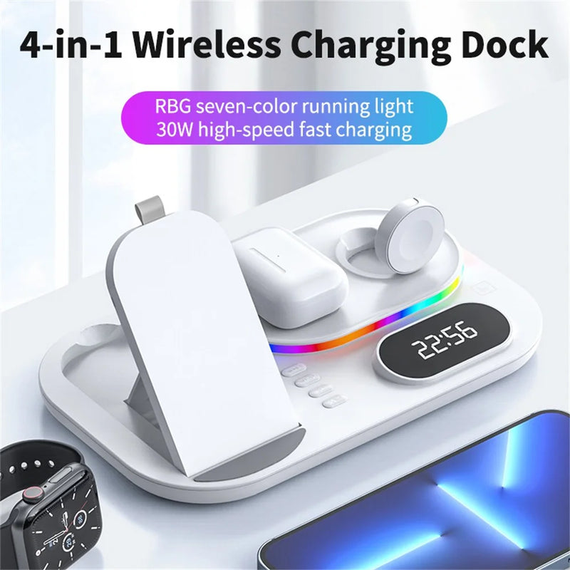 4 in 1 Foldable Wireless Charger Stand For iPhone 15 14 13 Samsung Fast Charging Dock Station For Apple Watch SE 8 7 Airpods Pro