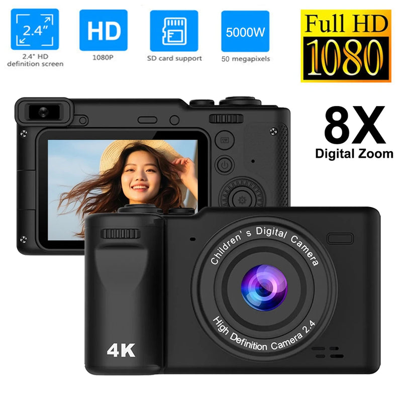 HD 1080P 2.4 inch Digital Camera 50MP Rechargeable Dual Cameras with 8xZoom Compact Camera For kids Beginner Camera With support