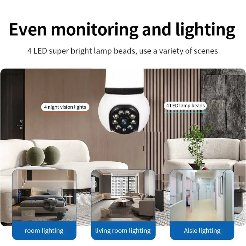 5MP Lamp Bulb WiFi Camera E27 LED Bulb Smart IP Camera Surveilance Two-way Audio Color Night Vision 360° Panoramic AI Tracking