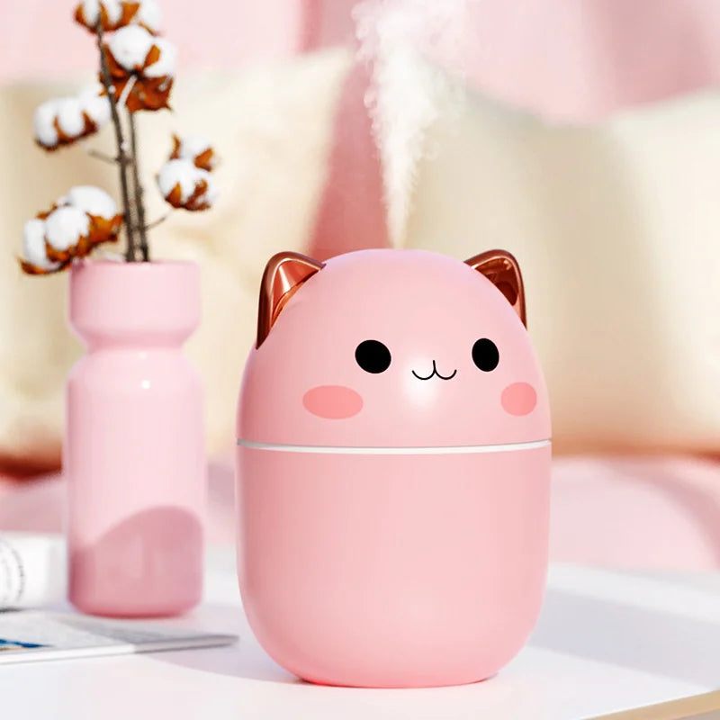 250ml Cute Cat Air Humidifier Ultrasonic Essential Oil Diffuse For Home Bedroom Car with Colorful Night Light Aroma Diffuser