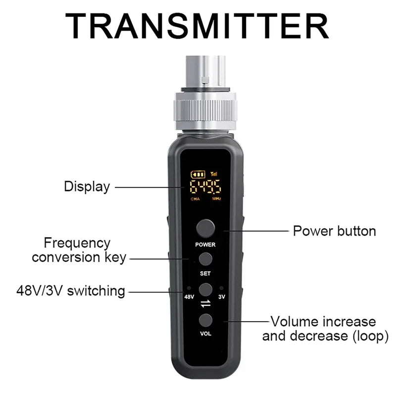 Microphone Converter Wireless Mic Transmitter+Micro Phone Receiver System XLR Adapter UHF Automatic for Condenser Dynamic Audio