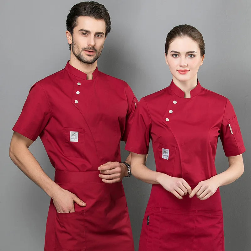 Men's Kitchen Jacket Hotel Restaurant Chef Uniform Short Sleeve Cooking Shirt Coffee Shop Baker Female Waiter Workwear