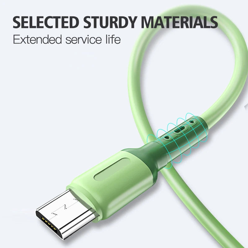 Micro USB Cable 3A Fast Charging Liquid Soft Silicone Cable For Samsung S6 Xiaomi Huawei Android Mobile Phone Data Cord