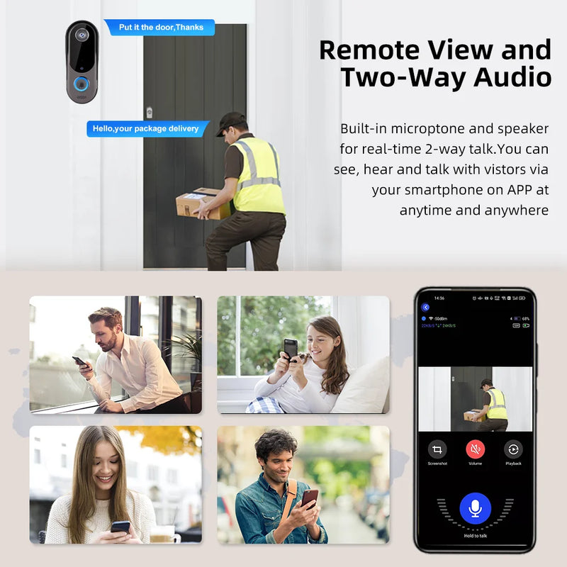 Smart Home WiFi Video doorbell Security Intercom Door bell Camera Outdoor Wireless WiFi Doorbell 2-Way Audio Night Vision