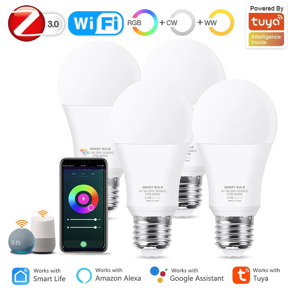 18W 15W Zigbee Smart Led Light Bulbs Tuya Wifi RGB E27 Smart Lamp RGBCW Bulb Lighting Work With Zigbee 3.0 Hub Alexa Google Home