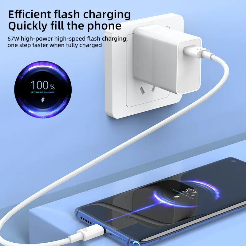 6A 67W EU Ultra Fast Wall Charger For Xiaomi 11 12 Lite 13T Redmi Note 10 11T 12T 13 POCO F4 F5 X4 X5 Pro Type C USB Cable 1m 2m