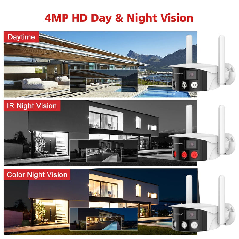 4K 8MP Dual Lens Panoramic WIFI Camera 180° Wide Viewing Angle AI Human Detection 4MP ICSEE Surveillance IP Camera