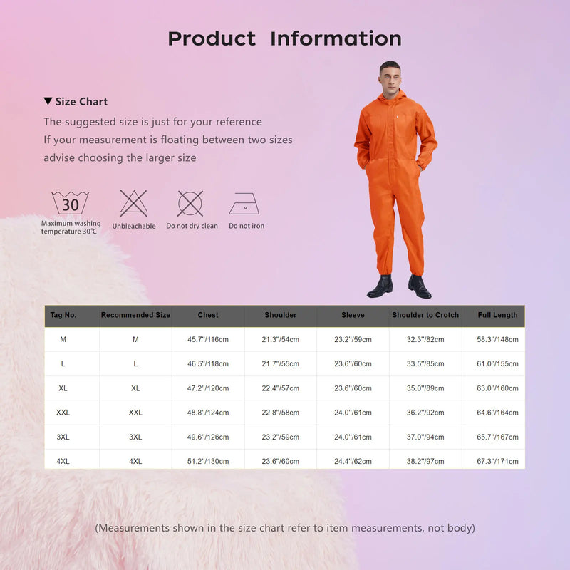 Men Dust-proof Hooded Coverall Workshop Uniform Long Sleeve Zipper Overalls Labor Jumpsuit for Factory Construction Maintenance