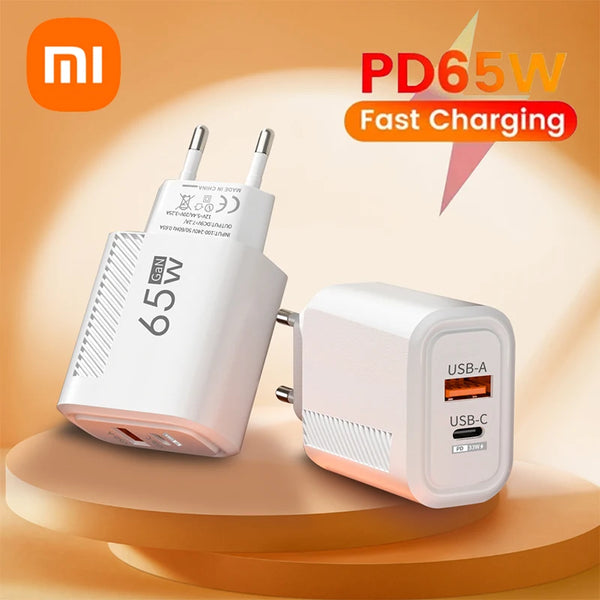 Xiaomi 65W GaN USB A/C Ports Charger Fast Charge Wall Charger For iPhone 15 Samsung Phone Charger QC 3.0 EU/US Quick Charge Plug