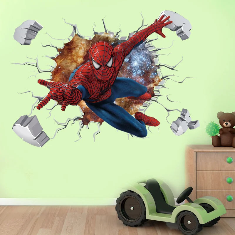 3D Stereoscopic Effect Spider-Man Wall Stickers For Kids Room Marvel Superhero Movie Poster Living Room Bedroom Wall Decoration