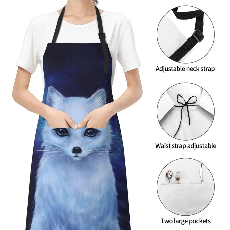 Winter Fox Waterproof Kitchen Apron For Women/Men With Pockets Work Restaurant Shop Waiter Work Uniform