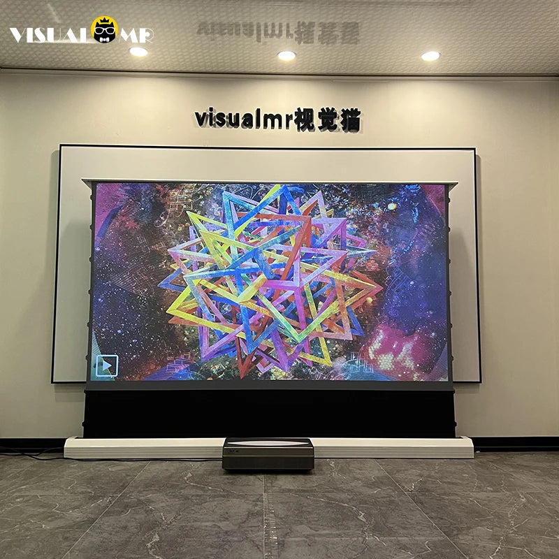 Electric Floor Rising ALR UST Projection Screen Black Grid 150 Max Tab Tension Ambient Light Rejecting for Laser Projector 3D 8K