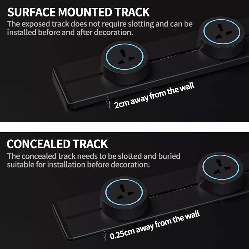 Wall power rail socket, kitchen aluminum expansion socket 40cm 50cm, built-in socket on countertop