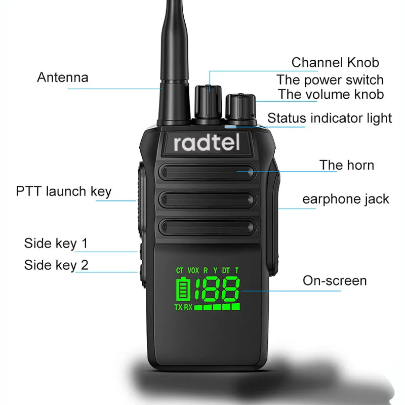 Radtel RT-493 10w IP67 Waterproof UHF 400-470Mhz Business Two Way Radio 199Ch Fast Copy Frequency Walkie Talkie usb-c