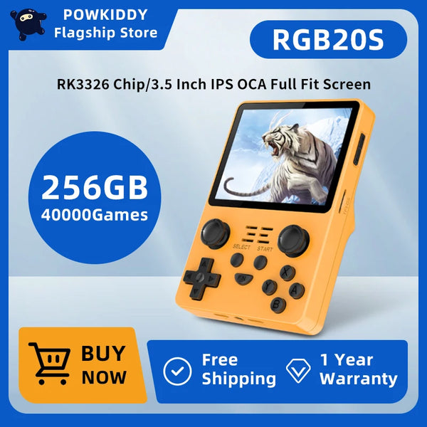 POWKIDDY RGB20S 256G 40000 Game Handheld Devices Pocket Retro Console HD Portable Video Player Kids Gift Toy PS1 Emulator Gaming