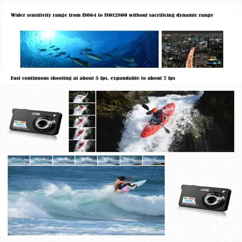 18 Mega Pixels LCD Rechargeable HD Digital Camera CCD Video Camera Outdoor Anti-Shake Support Sd Card Camcorder Photography